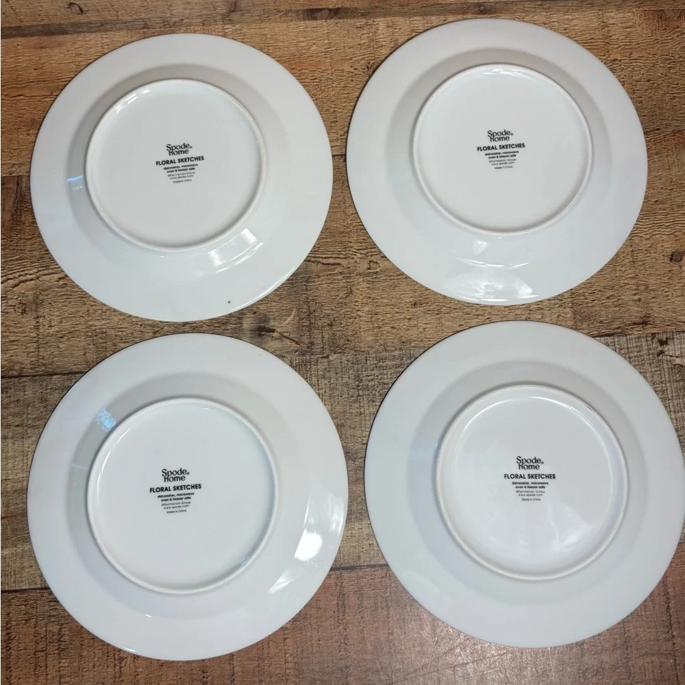 Spode Home FLORAL SKETCHES  Salad /Dessert Plates 7.5” Set Of 4 Flowers EUC